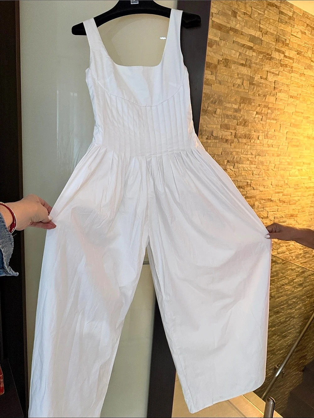 Line & Dot Abbott Poplin Pleated Jumpsuit White Medium